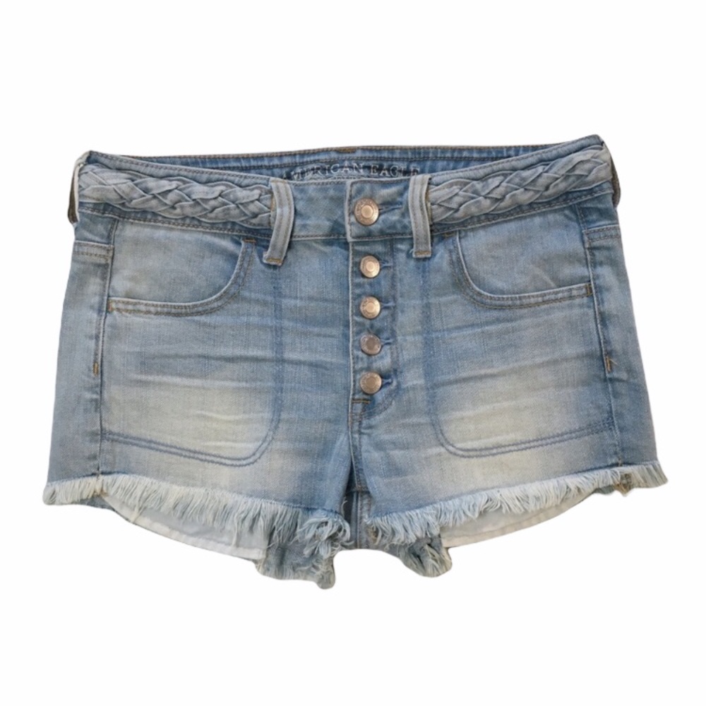 American Eagle Size 4 Hi-Rise Shortie High Rise Light Wash Denim Jean Shorts